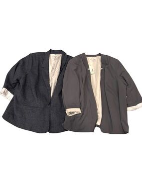 Kensie Blazer Bundle 2X Blue Plaid & Gray Solid Work Career Jackets Plus Size